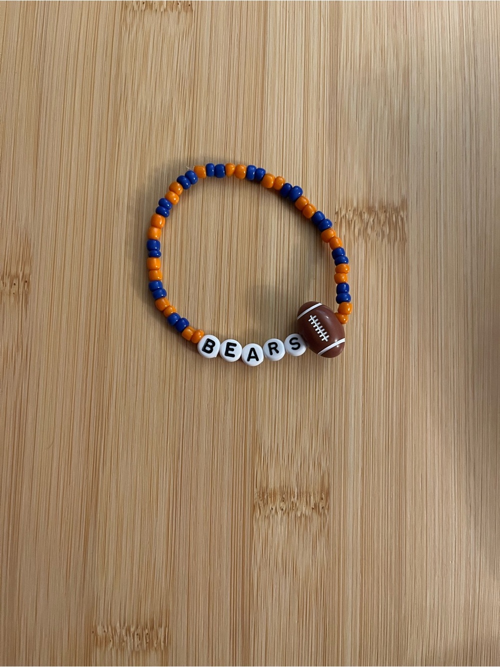 Chicago BEARS Beaded Bracelet with Football Charm - Orange & Blue